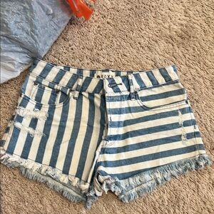 Roxy Blue and White Striped Jean Shorts